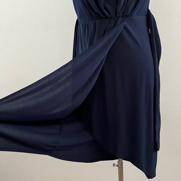 Superfoxx California Dreams Faux Wrap Dress Sleeveless Draped Navy Blue Medium - Picture 8 of 13